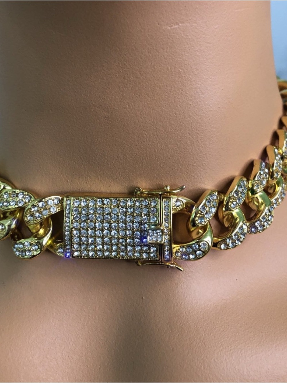 Gold Crystal Pave Cuban Link Necklace - Women's Fashion Jewelry 16inch